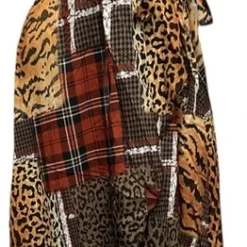 Merkloos Dames Maxi Jurk Met Panterprint L/XL Bruin/rood