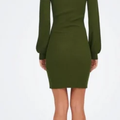 Jacqueline De Yong - Dames Jurk Jdyplum Reba L/s Dress Knt 15275112 - Dark Olive - Maat S -Dameskleding Verkoop 397x840