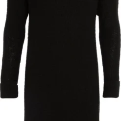 Knit Factory Jamie Gebreide Dames Jurk - Zwart - 40/42 - Knielengte - Met Opstaande Kraag