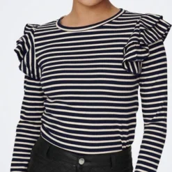 JDY JDYMILLE L/S FRILL TOP JRS Dames Top - Maat S