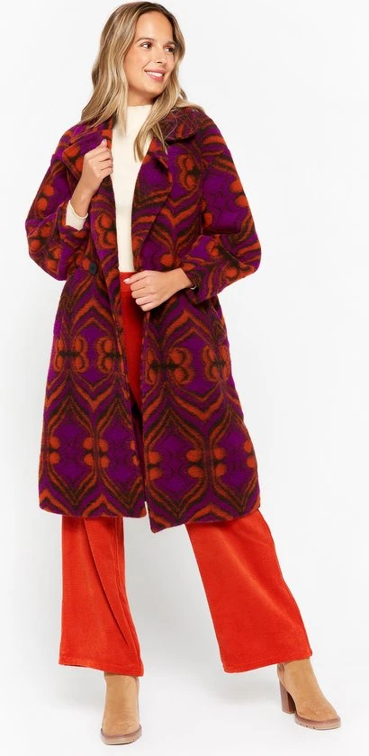LOLALIZA Wollen Jas Met Etnische Print - Paars - Maat L 5 LOLALIZA Wollen Jas Met Etnische Print - Paars - Maat L - Afbeelding 5