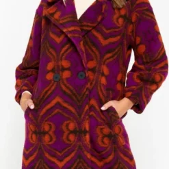 LOLALIZA Wollen Jas Met Etnische Print - Paars - Maat L