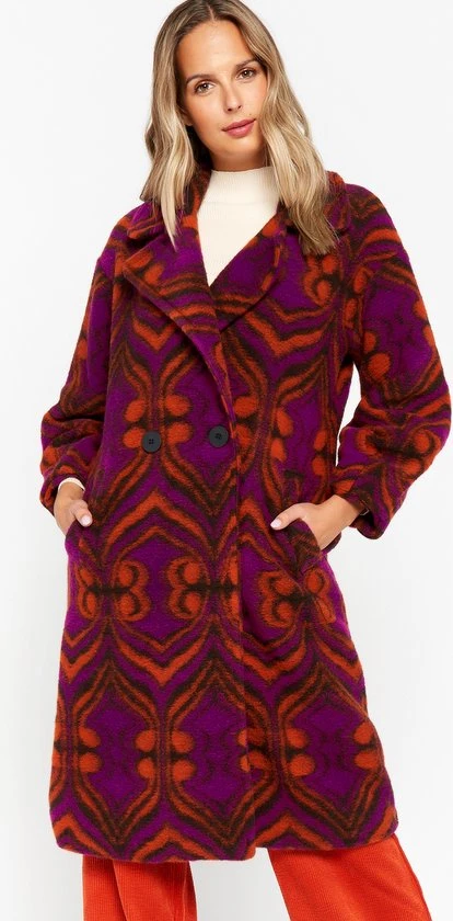 LOLALIZA Wollen Jas Met Etnische Print - Paars - Maat L 1 LOLALIZA Wollen Jas Met Etnische Print - Paars - Maat L
