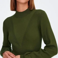 Jacqueline De Yong - Dames Jurk Jdyplum Reba L/s Dress Knt 15275112 - Dark Olive - Maat S -Dameskleding Verkoop 448x840 1