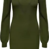 Jacqueline De Yong - Dames Jurk Jdyplum Reba L/s Dress Knt 15275112 - Dark Olive - Maat S