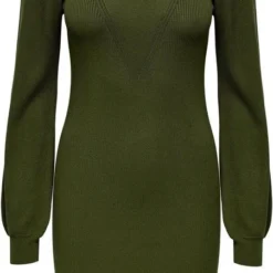 Jacqueline De Yong - Dames Jurk Jdyplum Reba L/s Dress Knt 15275112 - Dark Olive - Maat S