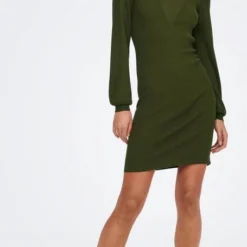 Jacqueline De Yong - Dames Jurk Jdyplum Reba L/s Dress Knt 15275112 - Dark Olive - Maat S -Dameskleding Verkoop 455x840 1