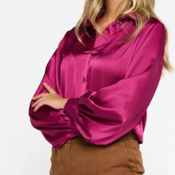LOLALIZA Satijnen Hemd Met Pofmouwen - Paars - Maat 40 -Dameskleding Verkoop 468x840 2