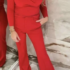 Merkloos Dames Top Lange Mouwen Rood Red Kerst Oud En Nieuw Herfst Winter