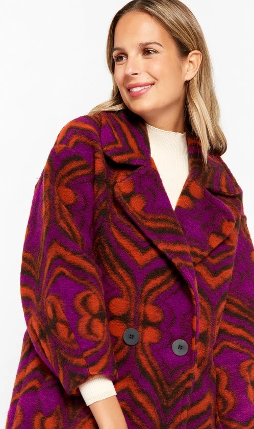 LOLALIZA Wollen Jas Met Etnische Print - Paars - Maat L 3 LOLALIZA Wollen Jas Met Etnische Print - Paars - Maat L - Afbeelding 3