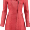 Urban 5884® - Janice - Dames - Lange Leren Jas - Lamsleer - Schuine Ritssluiting - Rood - Maat 2XL