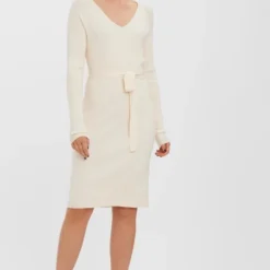 Vero Moda VMGOLD RIB LS SHORT V-NCK BELT DRESS REP Dames Jurk Birch - Maat S -Dameskleding Verkoop 522x840 9
