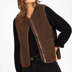 Marcez - Zipper Teddy Gilet Brown - Bruin Teddy Gilet -Dameskleding Verkoop 531x840 8