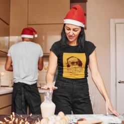 Feel Free Design Christmas T-Shirt | Xmas Time | Cartoon | 100% Organisch Katoen | Zwart | Maat L -Dameskleding Verkoop 550x495