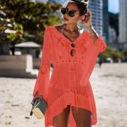 Merkloos Strandjurkje - Bikini Cover Up - Gehaakt Jurkje - Beach Dress - ONE SIZE - Oranje