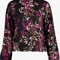 TwoDay Dames Smock Top Met Bloemenprint - Zwart - Maat L