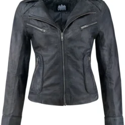 Urban 5884® - Jacky - Dames Leren Jas -Openstaande Kraag - Lams Leer - Zwart– Biker - Maat 3XL