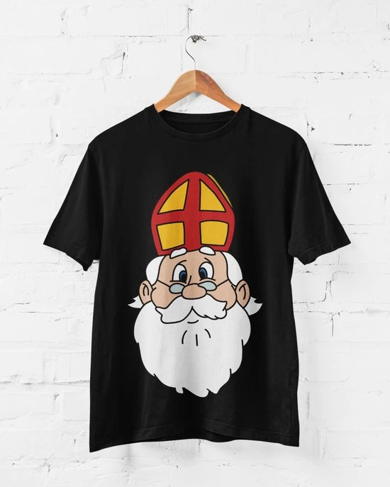 Feel Free Design Sinterklaas T-Shirt | Christmas | Cartoon | 100% Organisch Katoen | Zwart | Maat M 1 Feel Free Design Sinterklaas T-Shirt | Christmas | Cartoon | 100% Organisch Katoen | Zwart | Maat M