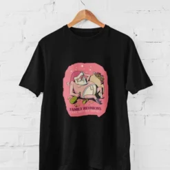 Feel Free Design Chirstmas Family Reunions T-Shirt | Christmas | Cartoon | 100% Organisch Katoen | Zwart | Maat L
