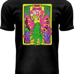 Fox Originals Neon Met Blacklight Cannabis Shirt Heren & Dames Katoen Zwart Black Maat M