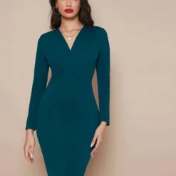 Merkloos Elegante Jurk Met Hoge Taille, Winter Blauw/Groen, Maat S (36)