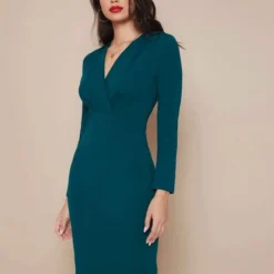 Merkloos Elegante Jurk Met Hoge Taille, Winter Blauw/Groen, Maat S (36) -Dameskleding Verkoop 550x732 46