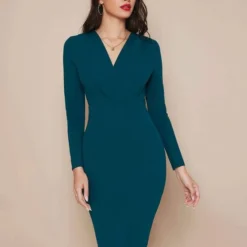 Merkloos Elegante Jurk Met Hoge Taille, Winter Blauw/Groen, Maat S (36) -Dameskleding Verkoop 550x732 47