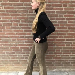Merkloos Glitter Flared Broek | Broek Dames | Glitter | Goud | Stretch | Hoge Taille | Wijde Broekspijpen | Schijnt Niet Door | Party | Kerst | Feestdagen | Maat S/M