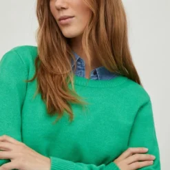 Vila Trui Viril O-neck L/s Knit Top - Noos 14054177 Kelly Green/dark Melan Dames Maat - L -Dameskleding Verkoop 550x733 235