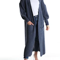 Merkloos Knitwear Lang Gebreid Vest Dalia - Vest Met Zakken - Nachtblauw