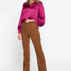 LOLALIZA Satijnen Hemd Met Pofmouwen - Paars - Maat 40