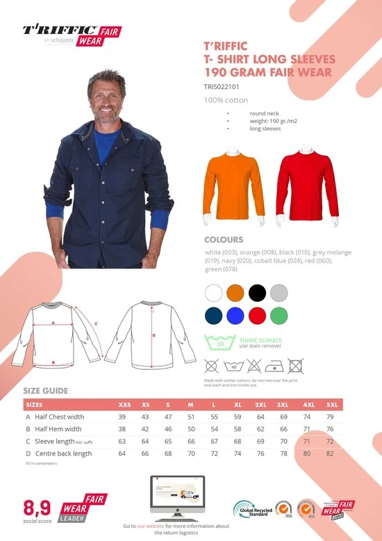 T'RIFFIC® EGO T-shirt Lange Mouw Single Jersey 100% Katoen Oranje Size L 2 T'RIFFIC® EGO T-shirt Lange Mouw Single Jersey 100% Katoen Oranje Size L - Afbeelding 2