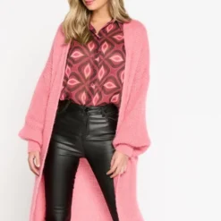 LOLALIZA Lange Cardigan - Roze - Maat S/M