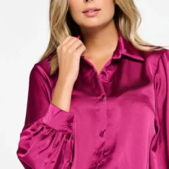 LOLALIZA Satijnen Hemd Met Pofmouwen - Paars - Maat 40 -Dameskleding Verkoop 550x780 9