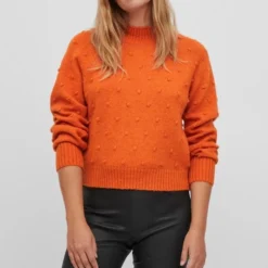 Vila Trui Vituli O-neck L/s Knit Top/su/pb 14075494 Burnt Orange Dames Maat - L
