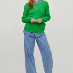 Vila Trui Viril O-neck L/s Knit Top - Noos 14054177 Kelly Green/dark Melan Dames Maat - L -Dameskleding Verkoop 550x799 2