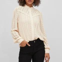Vila Blouse Vichikka L/s Lace Shirt/3s 14081445 Birch Dames Maat - M -Dameskleding Verkoop 550x808 6