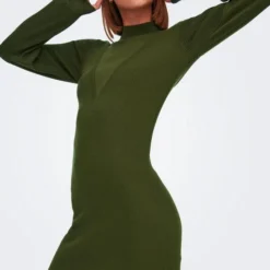 Jacqueline De Yong - Dames Jurk Jdyplum Reba L/s Dress Knt 15275112 - Dark Olive - Maat S -Dameskleding Verkoop 550x812