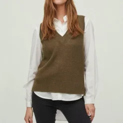 Vila Trui Viril Knit Rib V-neck S/l Vest - No 14067804 Crocodile Dames Maat - L -Dameskleding Verkoop 550x814 14