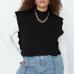 Trendyol Vrouwen Mouwloos Poncho Grote Maten Trui