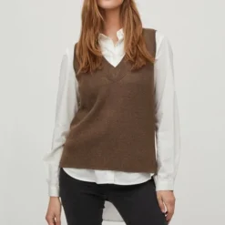 Vila Trui Viril Knit Rib V-neck S/l Vest - No 14067804 Crocodile Dames Maat - L -Dameskleding Verkoop 550x815 7