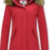 Matogla Dames Winterjas Met Imitatie Bontkraag - Slim Fit - Rood