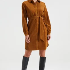 WE Fashion Dames Corduroy Overhemdjurk Met Strikceintuur -Dameskleding Verkoop 550x820 5
