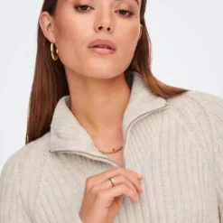 Only Trui Onlleise Freya Ls Zip High Neck Pullover 15268818 Birch/melange Dames Maat - S -Dameskleding Verkoop 550x820 8