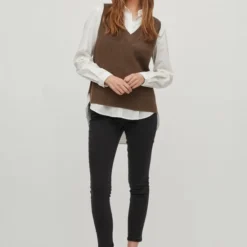 Vila Trui Viril Knit Rib V-neck S/l Vest - No 14067804 Crocodile Dames Maat - L -Dameskleding Verkoop 550x822 18
