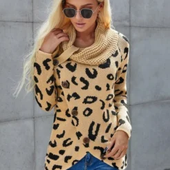 Merkloos Gebreide Sweater Trui Dames - Luipaardprint Beige - Maat S -Dameskleding Verkoop 550x823 1