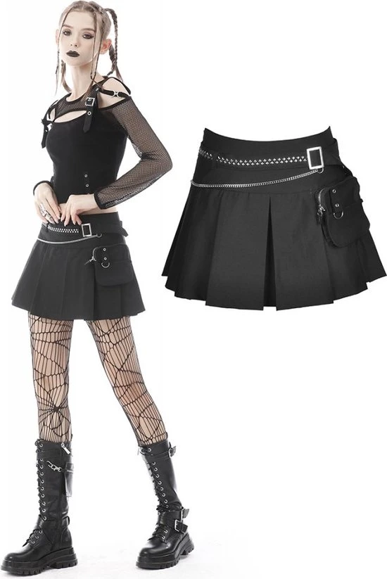 Dark In Love Korte Rok -M- Pleated With Bag Zwart 1 Dark In Love Korte Rok -M- Pleated With Bag Zwart