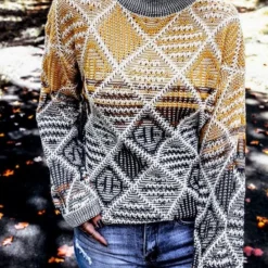 Merkloos Trui Sweater Dames Met Col - Geometrische Print - Tabo - Maat XL -Dameskleding Verkoop 550x824 117