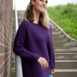 Knit Factory Kylie Gebreide Dames Trui - Boothals - Purple - 36/44 -Dameskleding Verkoop 550x824 154
