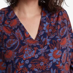 EVIVA - Blouse Met V-hals En Bloemenprint - Roest, Blauw -Dameskleding Verkoop 550x824 42